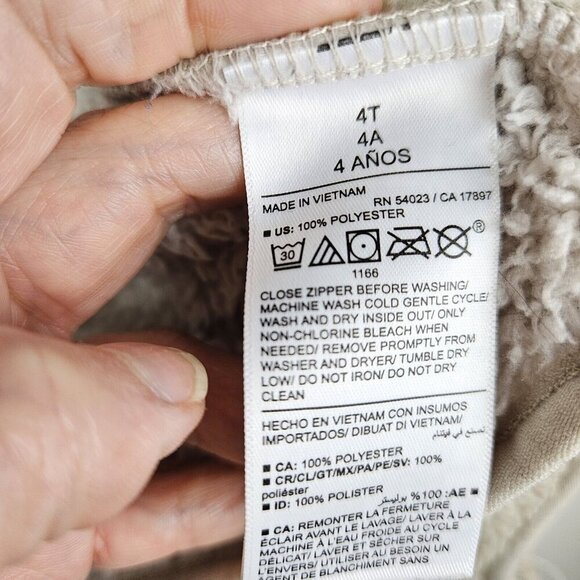 Old Navy Neutral Beige Tan Fleece Sherpa Zip Hoodie Toddler Size 4T - Picture 8 of 9